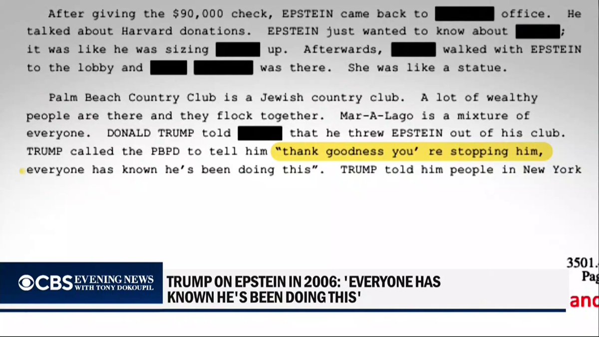 About 20-years ago, then citizen Donald Trump told a Palm Beach, Florida police chief, “Thank goodness you’re stopping him,” referring to Jeffrey Epstein – according to a newly surfaced document in the Epstein files. The document is a 2019 FBI interview of that one-time police chief. The White House press secretary could not confirm that the account is accurate.