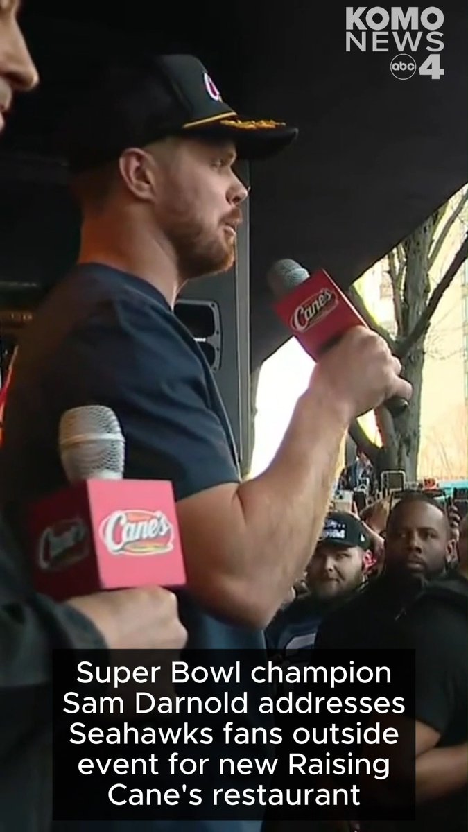 Seattle Seahawks quarterback Sam Darnold brought the Super Bowl excitement back to the Emerald City with a unique celebration. Fresh off the Seahawks' Super Bowl LX victory in Santa Clara, Calif., Darnold worked a special "shift" at the first Raising Cane's restaurant in Seattle's U District. Darnold then addressed the throngs of fans gathered around the restaurant and thanked the 12s for their support all year long. Full story here: