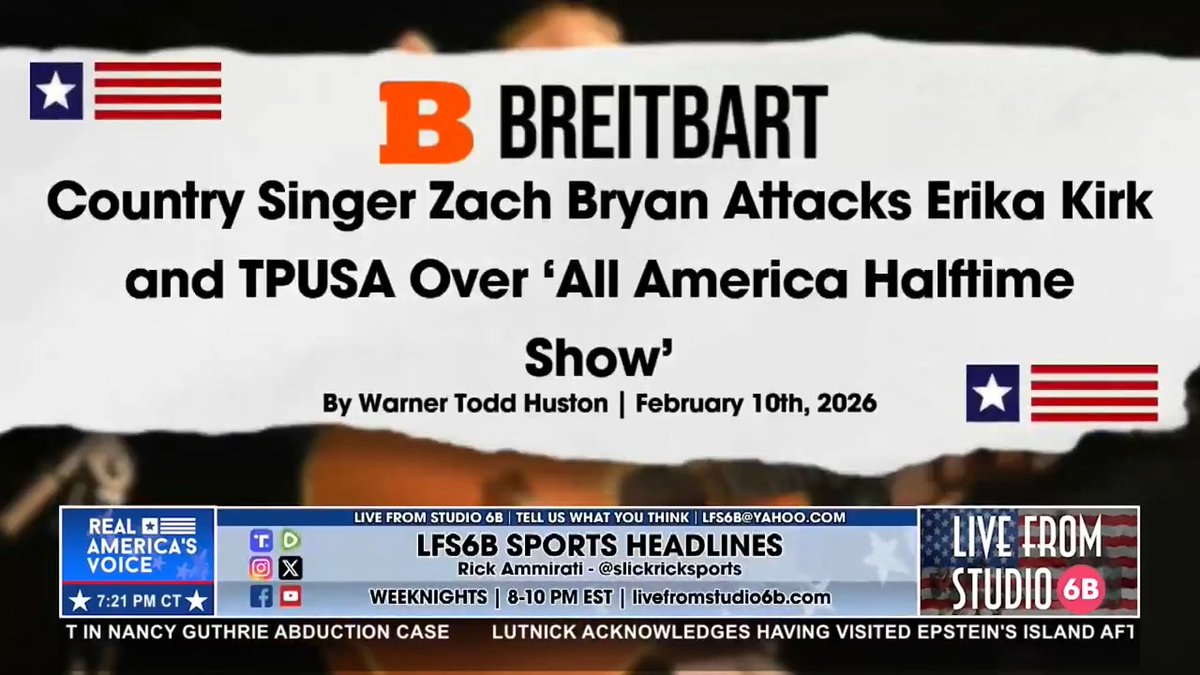 “COUNTRY SINGER ZACH BRYAN ATTACKS ERIKA KIRK AND TPUSA” “Zach Bryan posted and then deleted an attack on Kid Rock and Turning Point USA on Instagram in the wake of the TPUSA All-American Halftime Show during the Super Bowl Sunday.” - Slickricksports Turning Point USA Live From Studio 6B Rick Delgado LFS6B 🍊
