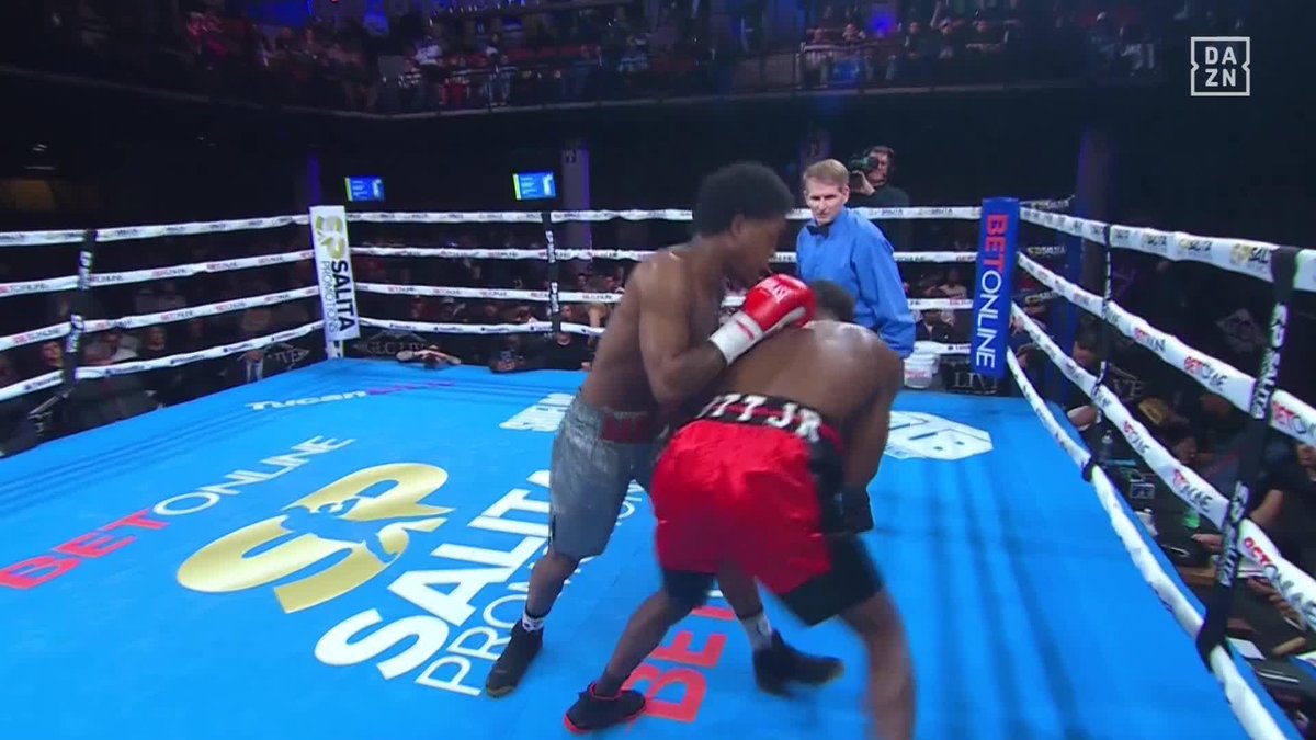 Garrett Rice Jr. lands a BIG left hook and wobbles Charles Scott Jr 😳 #PaganJiminez | Live NOW on DAZN ▪️