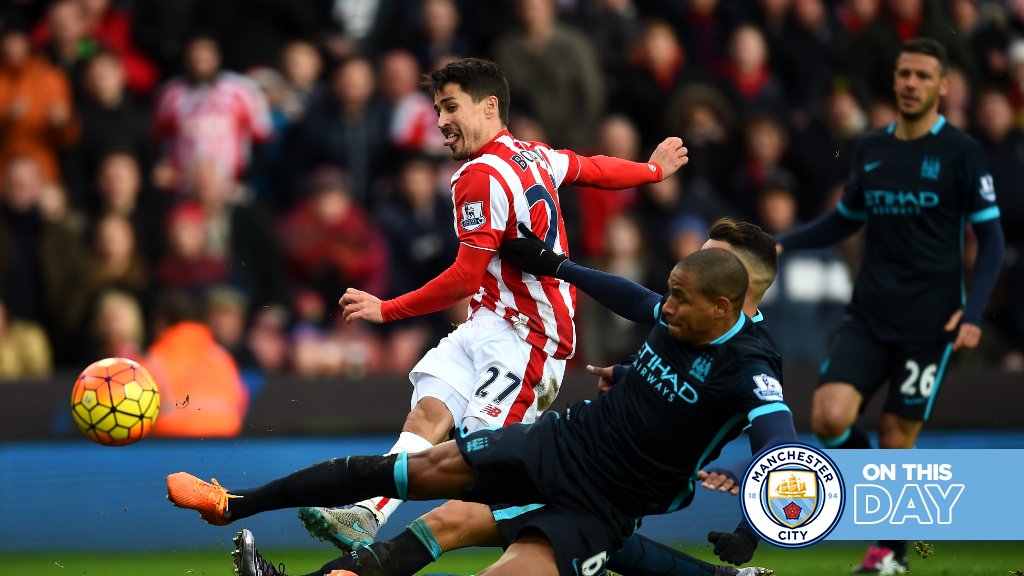 #OnThisDay: Stoke 1-4 #ManCity [2015] ⚽️ [38'] Peter Crouch - ⚽️ [33', 70' P] Sergio Kun Aguero ⚽️ [55'] James Milner ⚽️ [76'] Samir Nasri Official