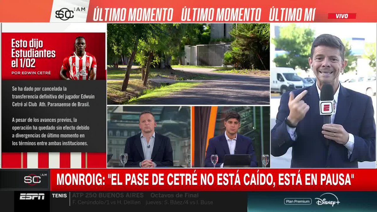 🚨 "EL PASE NO ESTÁ CAÍDO, SINO EN PAUSA", informó Diego Monroig sobre la posible llegada de Edwuin Cetré a Boca, con la chance latente de un cambio en el acuerdo entre clubes tras los estudios médicos hechos por cuenta del jugador. 📺 #SportsCenter | #DisneyPlus Plan Premium