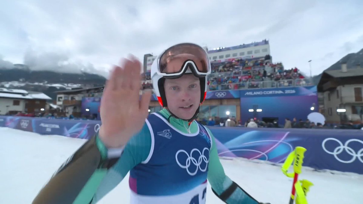 Cormac Comerford finishes the men's super-G in a time of 01:34.580 for 37th place at the Milano Cortina Winter Olympics #WinterOlympics #MilanoCortina2026
