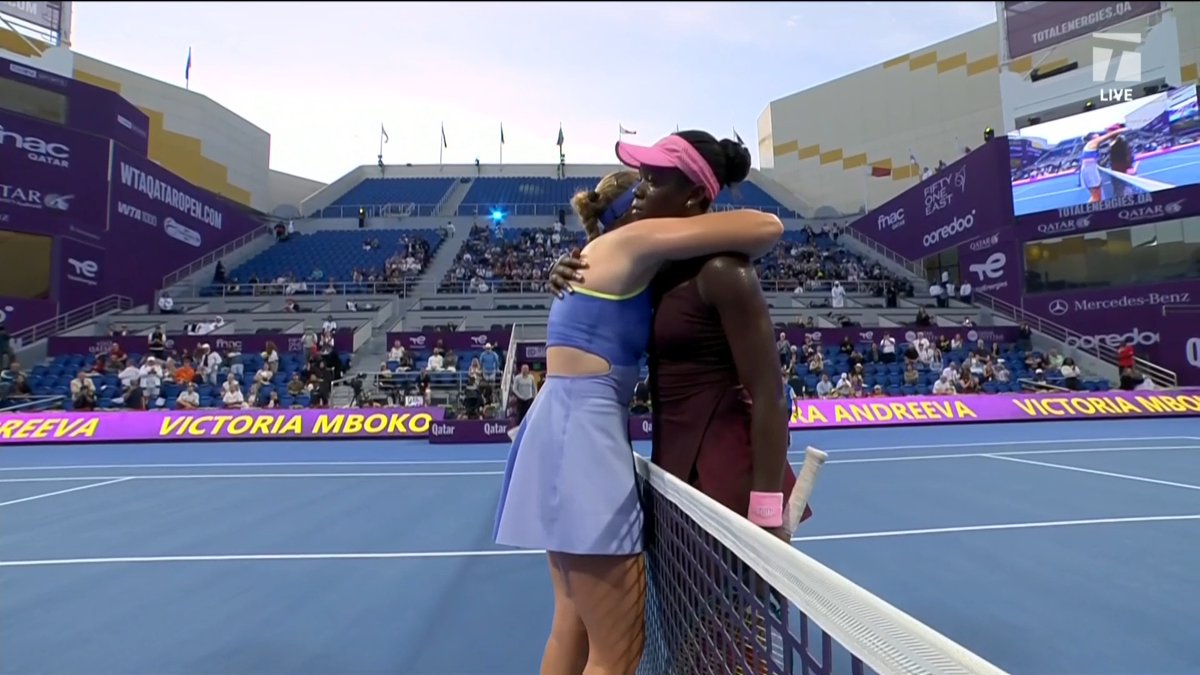 Victoria Mboko takes out Mirra Andreeva in an EPIC third round battle 🤯 Mboko wins 6-3, 3-6, 7-6(5) and advances to the quarterfinals in her Doha debut 🌃 #QatarTotalEnergiesOpen