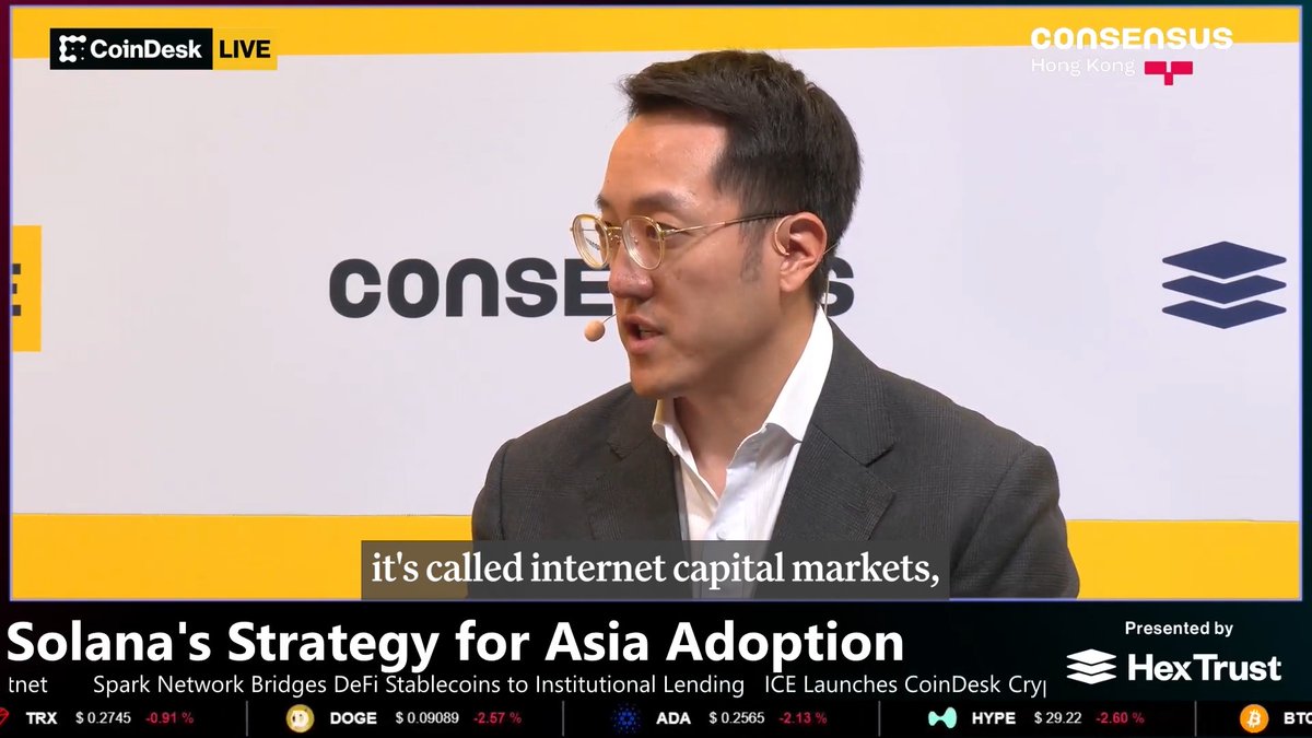 “The technology and the products available to Wall Street shouldn’t be limited to just New York or California and to the United States.” Lu Yin, Head of APAC at Solana Foundation, explain why APAC is central to the vision of “Internet Capital Markets” at the Live Desk here at #ConsensusHK. CoinDesk Live in partnership with Hex Trust