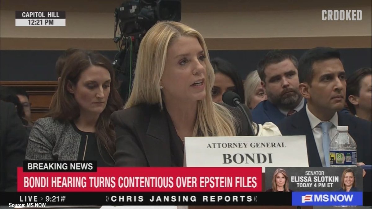 MASSIE: “At what point did the FBI and the DOJ decide that Les Wexner was not a co-conspirator? Because our Epstein File Transparency Act requires you—” BONDI: “Time is up.”