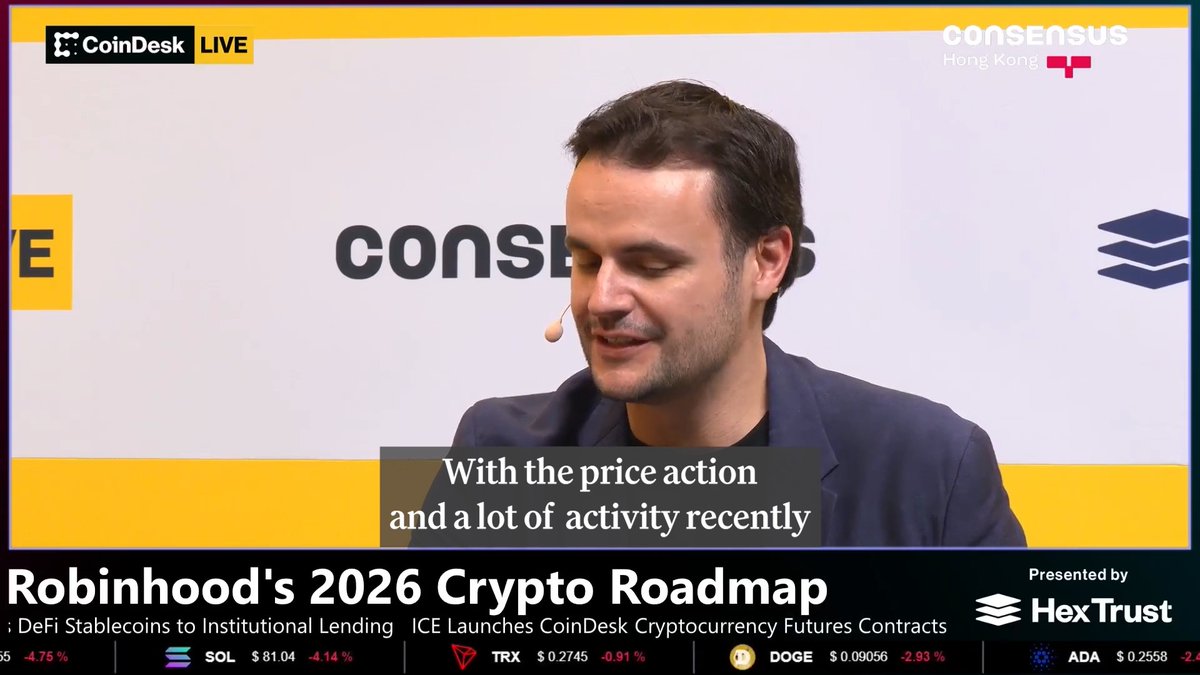 “Retail is not just moving away from crypto… we actually see them buying the dip” Robinhood's Johann Kerbrat says at Consensus Hong Kong that retail investors are diversifying into long-tail assets, engaging in staking, and moving to self-custody wallets