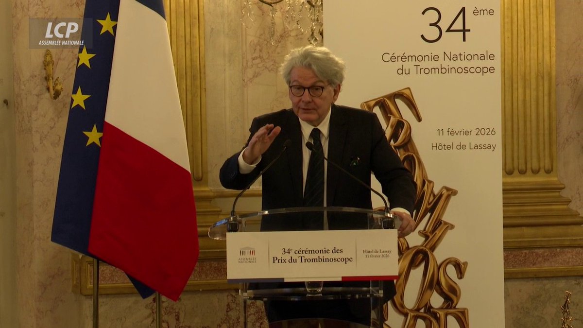 "Ce prix, je le dédie à Donald Trump", ironise Thierry Breton sur son prix d'européen de l'année. "J'ai même hésité à devenir Américain, depuis 40 ans c'est mon deuxième pays (...) que j'aime, j'ai aimé, et que je continue à aimer".#CérémonieduTrombinoscope Le Trombinoscope