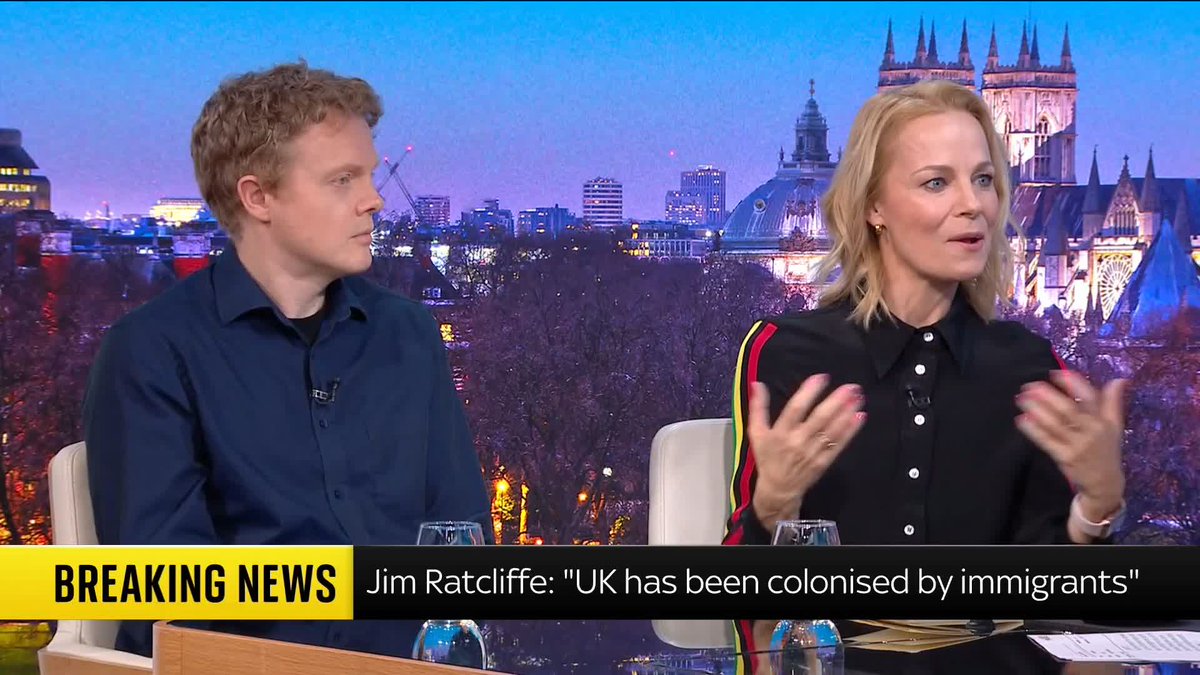 "He's just displayed his own ignorance of things." Andrew Fisher and Daisy McAndrew react to Sir Jim Ratcliffe's comments about the UK being 'colonised by immigrants'. #PoliticsHubs | Matt Barbet 📺 Sky 501, Virgin 602, Freeview 233
