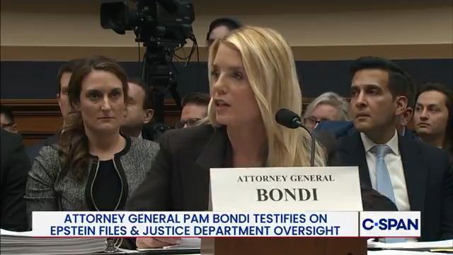 .Rep. Dan Goldman on redacted prosecution memo and draft indictment in Epstein files: "Will you commit…to immediately providing those two documents in unredacted form to members of Congress? Not a complicated question." Attorney General Pamela Bondi: "I guess it is for you…those are privileged"
