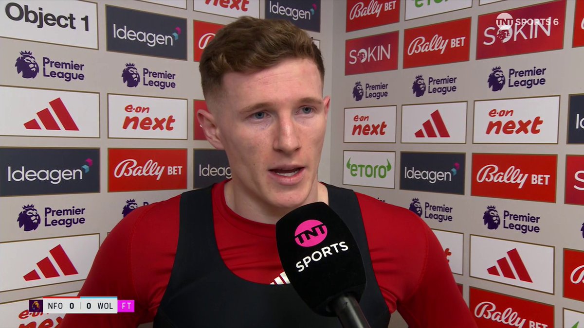 "I get it's frustrating for the crowd. All I can say is stick with us." Elliot Anderson reacts to Forest's goalless draw vs Wolves, despite recording 35 shots at goal 🥅❌ 🎙️ Natalie 📺 TNT Sports & discovery+ UK