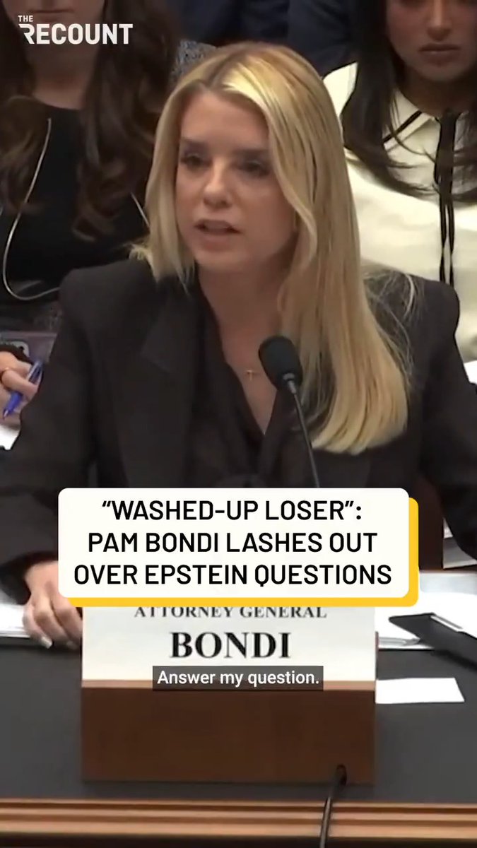 “You don’t tell me anything, you washed-up loser lawyer!” AG Pam Bondi CLASHED with Democrats — and Republican Rep. Thomas Massie — during a House Judiciary Committee hearing on Wednesday.