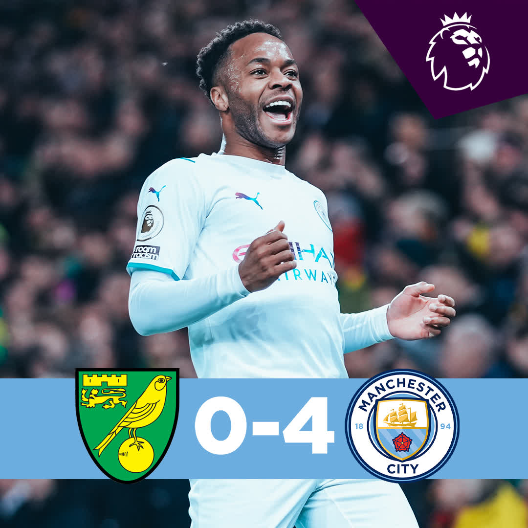 #OnThisDay: Norwich 0-4 #ManCity [2022] ⚽️ [31', 70', 90'] Raheem Raheem Sterling ⚽️ [48'] Phil Foden