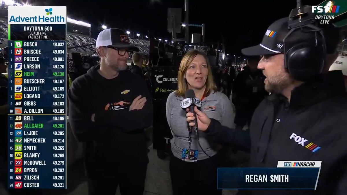 Justin Allgaier is locked in! Dale Earnhardt Jr. and Kelley Earnhardt are with Regan Smith.