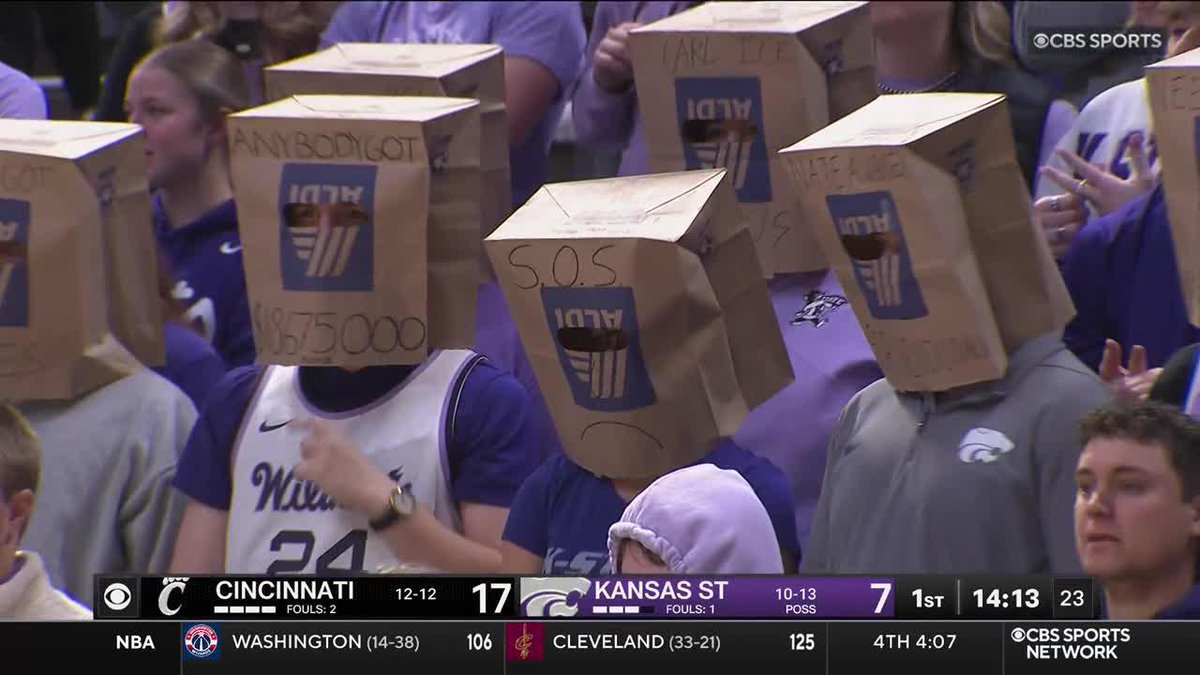 Some Kansas State fans are wearing bags on their heads tonight.