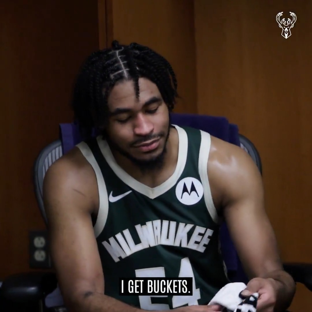 "I get buckets." Great vibes inside the locker room postgame.