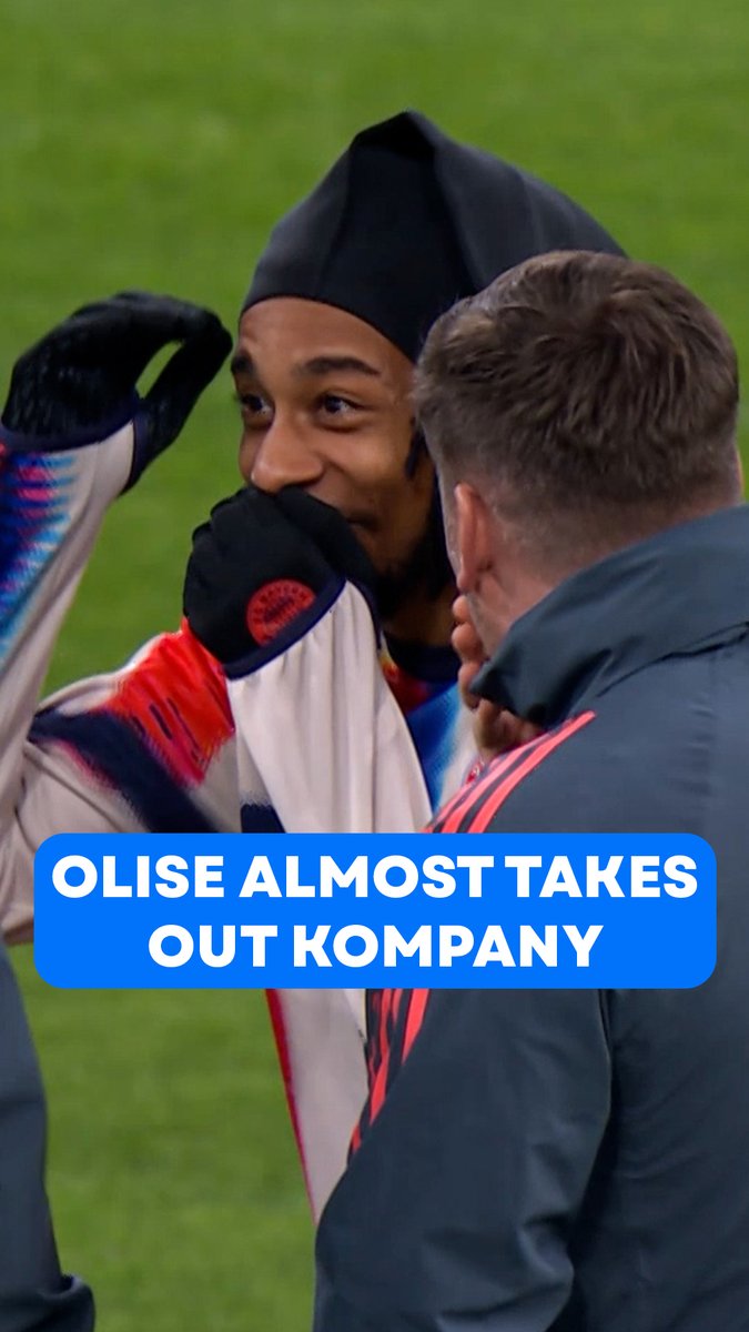 Michael Olise almost found himself on the bench for the rest of the season after this 🤣 The Bayern superstar was inches away from wiping out coach Vincent Kompany, if not for a great touch during warm ups. ↳ DFB-Pokal. Live & Exclusive on Stan Sport. #StanSportAU #DFBPokal