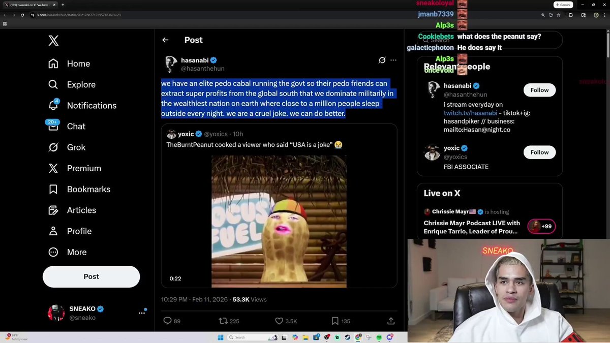 Sneako goes off on BurntPeanut for defending America while putting down 3rd worlders “Idk if a peanut..ur prob too fat to show ur real face..should call anyone a 3rd worlder..this supremacy ideology that ur better than ppl, better than 3rd worlders..maybe keep that to urself until u lose some weight so u don’t have to dress urself up as a peanut”