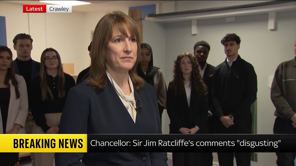 "What Jim Ratcliffe said was unacceptable - it was disgusting frankly." Chancellor Rachel Reeves reacts to Manchester United co-owner, Sir Jim Ratcliffe's, comments on immigrants 'colonising' the UK. She adds, 'he should apologise for his remarks'