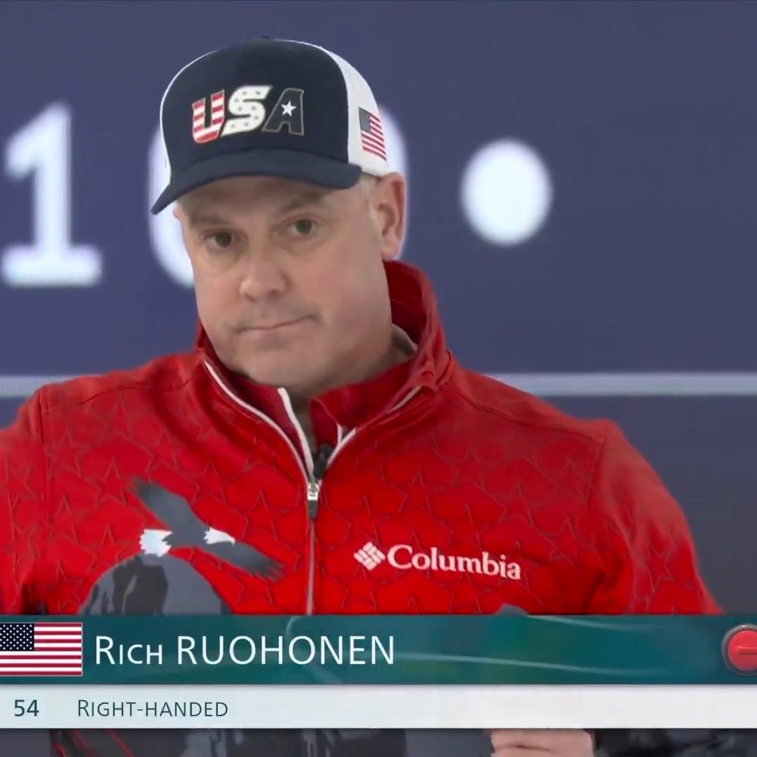 HISTORY AT THE #WinterOlympics. 🇺🇸👏 54-year-old curler Rich Ruohonen waited more than 30 YEARS to make his Olympic debut. With the USA's game out of reach, his team subbed him in, making him the oldest American ever to compete at the Winter Games.
