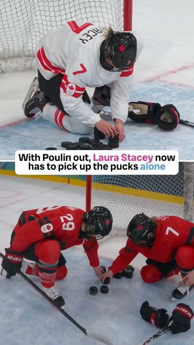 Stacey, my Shayla 🥲 Marie-Philip Poulin has been out with an injury, so her wife Laura Stacey has been picking up warm-up pucks alone 😭