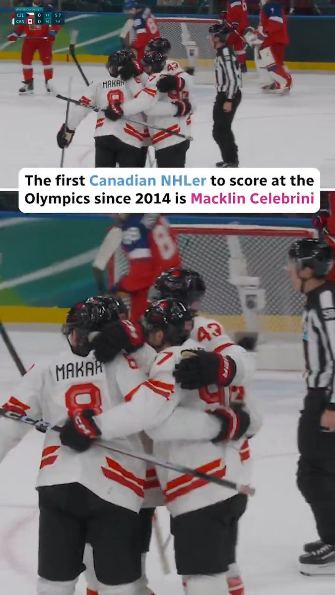 19-year-old Macklin Celebrini opens the scoring for Canada at #MilanoCortina2026 🇨🇦🚨