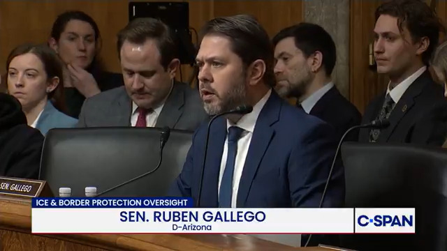 .Senator Ruben Gallego to ICE Acting Dir. Todd Lyons on ICE training: "Somebody who probably has never handled a weapon, after 42 days, is going to be inserted into Minnesota—into a high-stress environment." Lyons: "They could." Gallego: "Explains a lot."