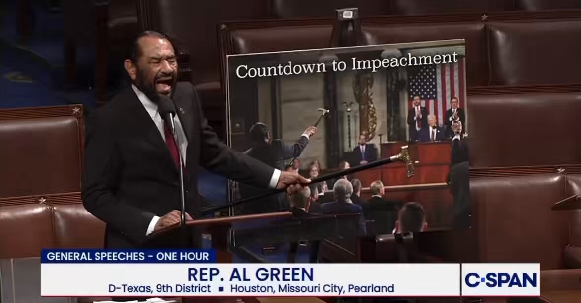 Rep. Al Green displayed a “Count Down to Impeachment” poster on the House floor, accusing President Trump of “crimes” consisting of sharing a Lion King meme featuring Barack Obama and supposedly “whitewashing slavery.” It’s obvious, impeaching Trump is literally the only thing elected Democrats care about.