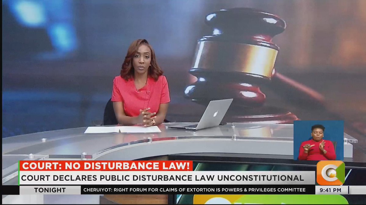 Court: No Disturbance Law! Court declares public disturbance law unconstitutional Court orders security officers to stop enforcing the law Mwamuye: The law is unconstitutional, null and void #CitizenTonight