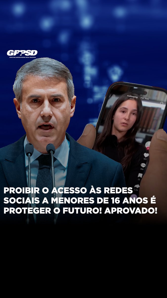 ✋🏻🔑📱✅ Proibir o acesso às Redes Sociais a menores de 16 anos é proteger o futuro! Aprovado! Paulo Lopes Marcelo #portugal #politica #parlamento #psd #gppsd #XVIILegislatura