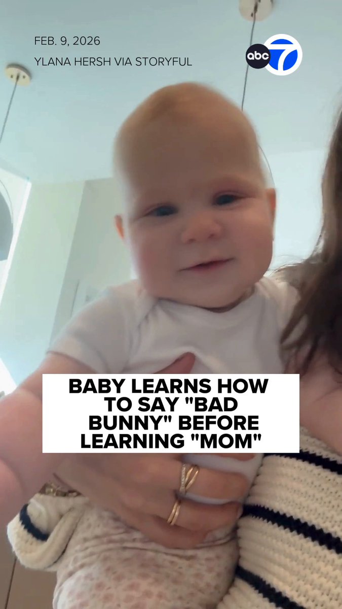 BAD BUNNY, BABY! 🐰👶 The Bad Bunny fever sparked by the Super Bowl halftime show appears to have reached even the youngest fans! A seven‑month‑old infant learned to say the artist’s name before she could say "mom." 😆