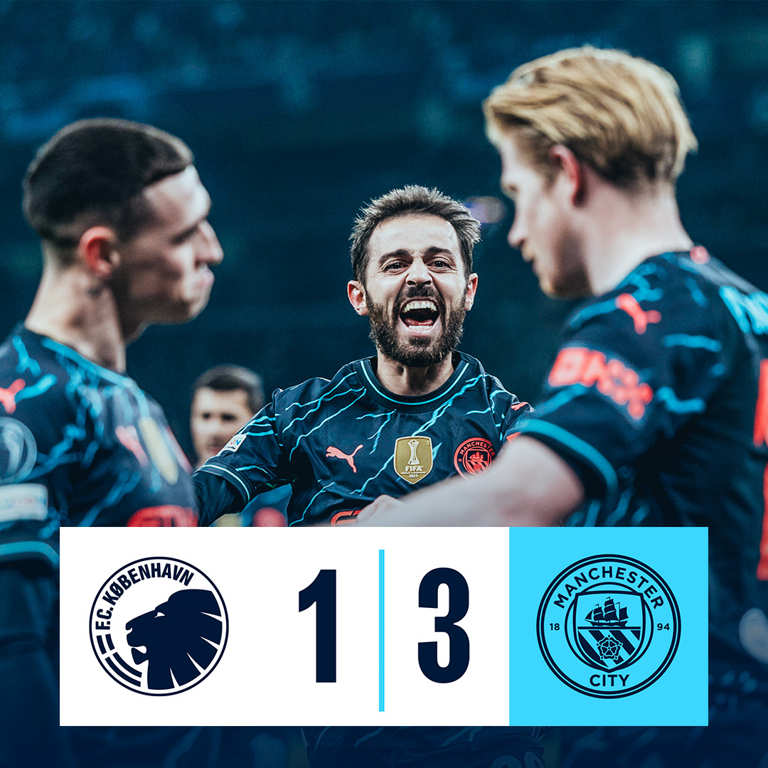 #OnThisDay: Copenhagen 1-3 #ManCity [2024] ⚽️ [34'] Magnus Mattsson - ⚽️ [10'] Kevin De Bruyne ⚽️ [45'] Bernardo Silva ⚽️ [90+2'] Phil Foden