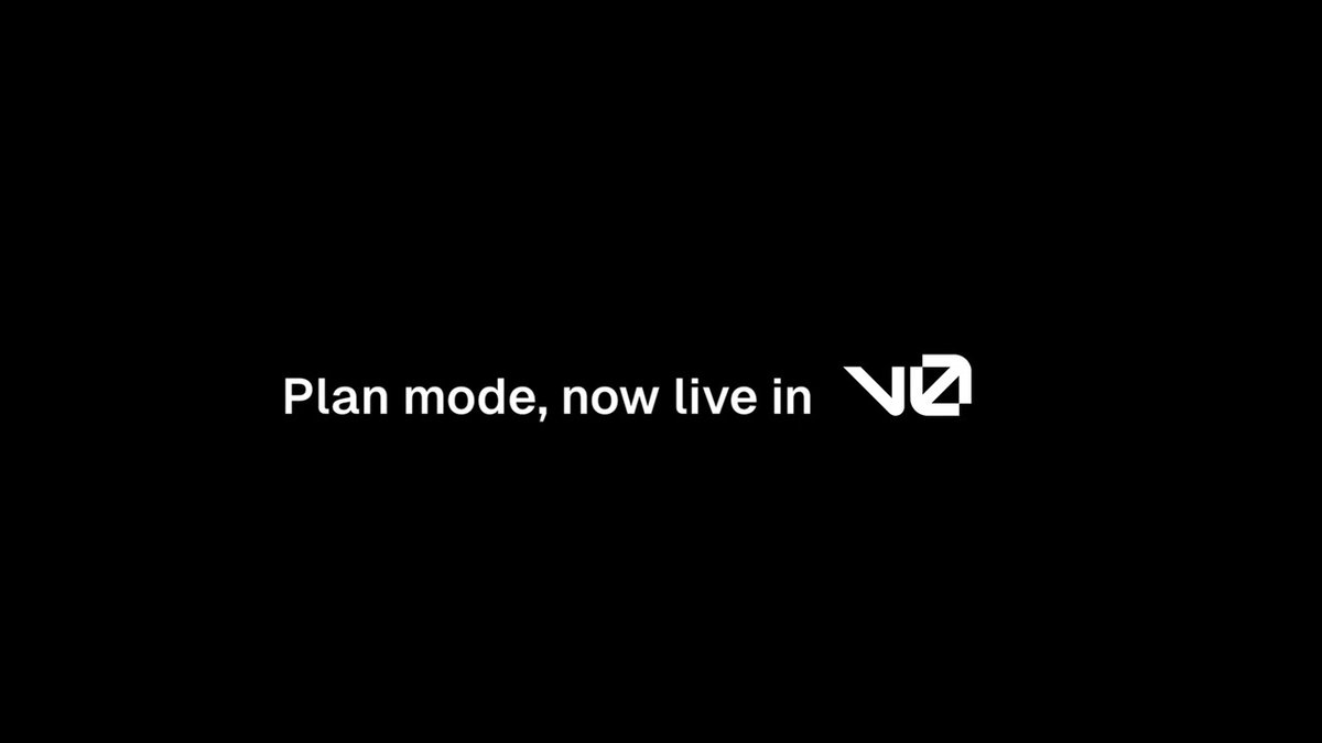 v0 can now strategize with you and plan for even better generations. The more complex the app or agent, the more it helps. v0 detects when planning is needed to make smarter decisions and ensure the first build lands exactly right.