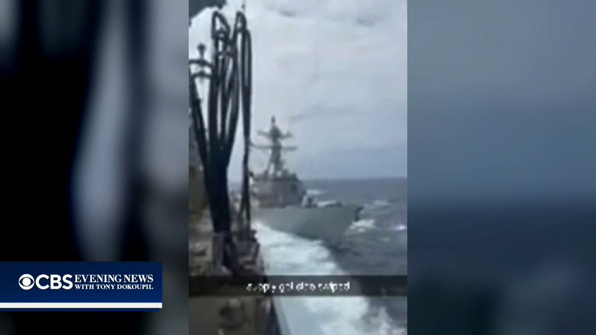 Two people sustained minor injuries after a collision between a U.S. destroyer and a supply ship while transferring supplies in the Caribbean, according to U.S. Southern Command.