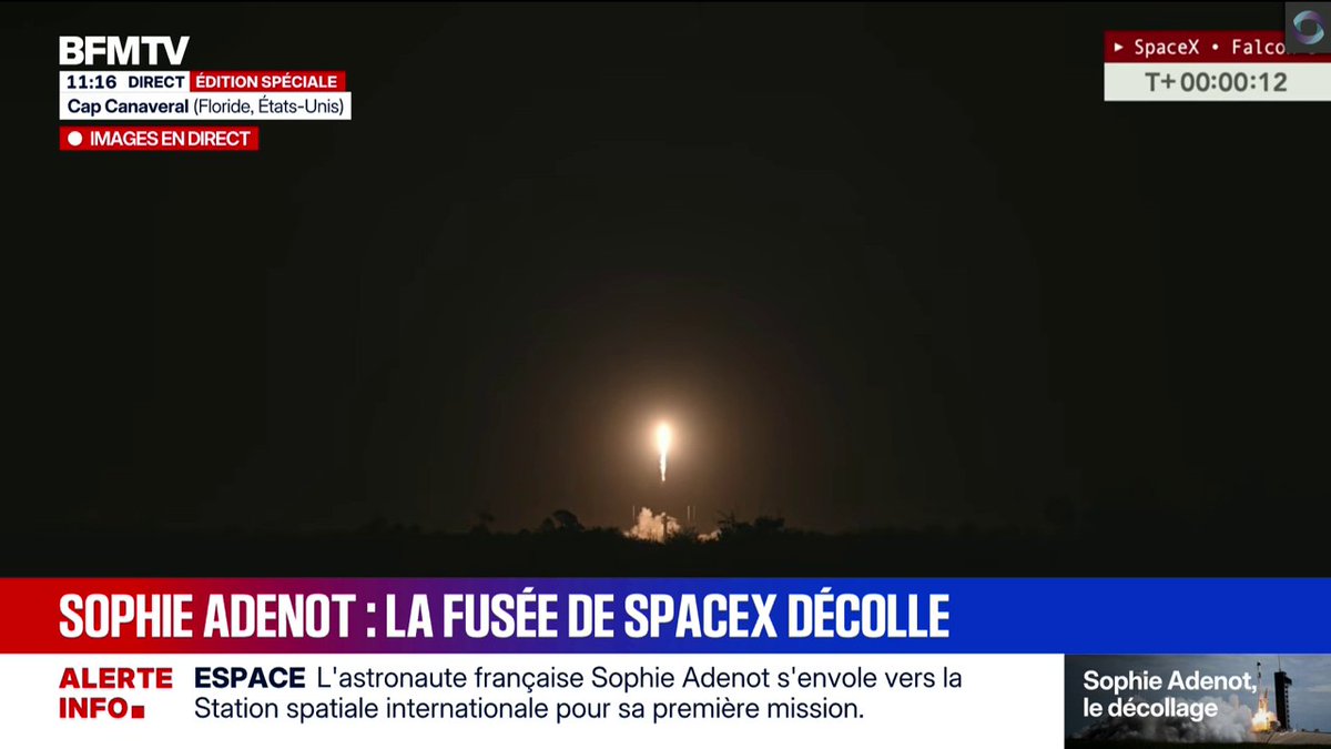 🔴 La fusée Space X, avec l'astronaute française Sophie Adenot à son bord, s'est envolée