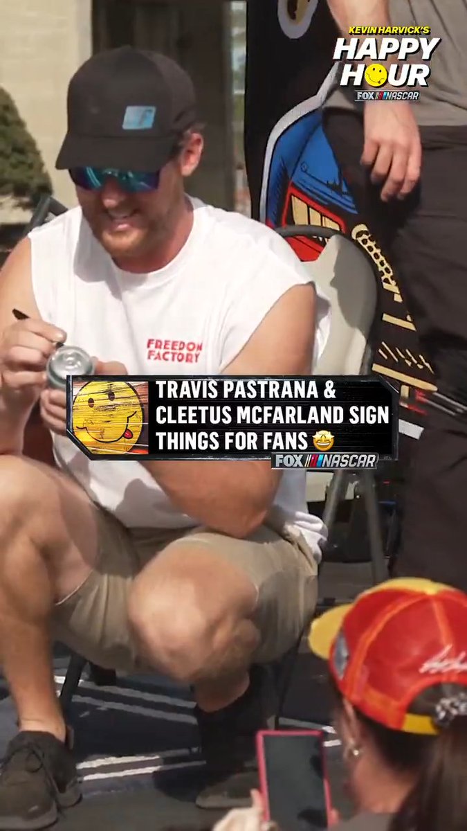 Cleetus McFarland and Travis Pastrana hung around after their live show interview to sign some autographs (and beer) for fans.