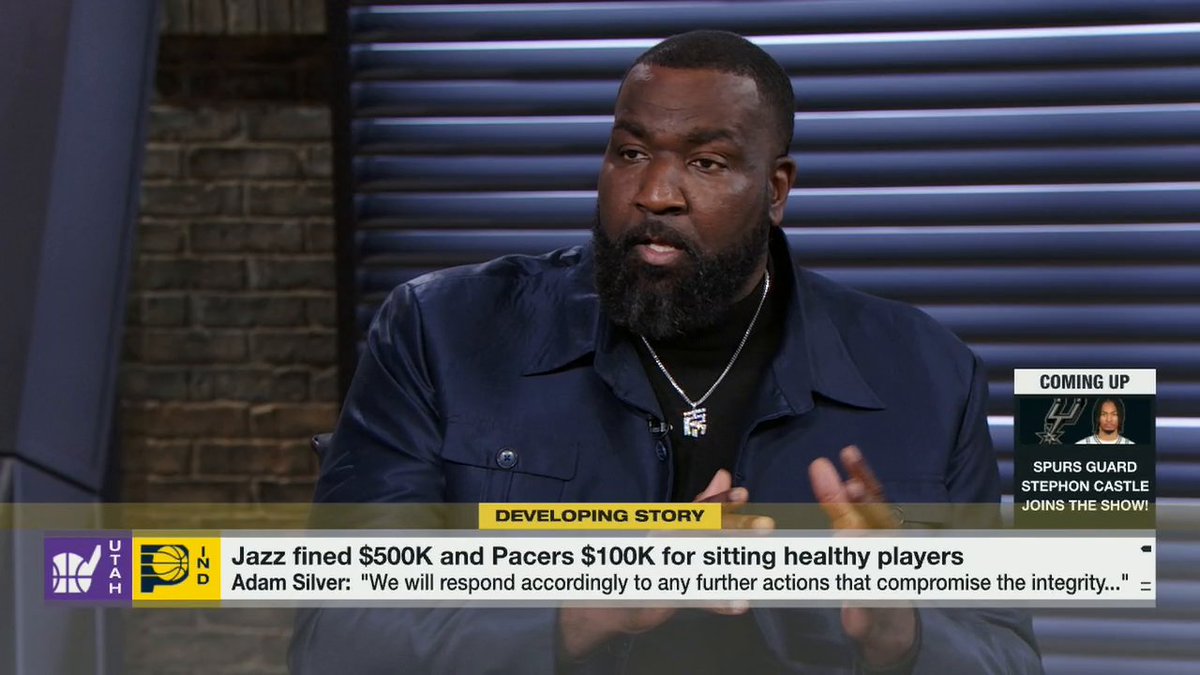 "I wish Adam Silver would've fined them $5M for disrespecting the game of basketball. Let's stop being nice about it and throwing out the word 'tanking.' No, it's actually throwing games." —Kendrick Perkins weighs in on the Jazz and Pacers being fined for sitting healthy players 👀