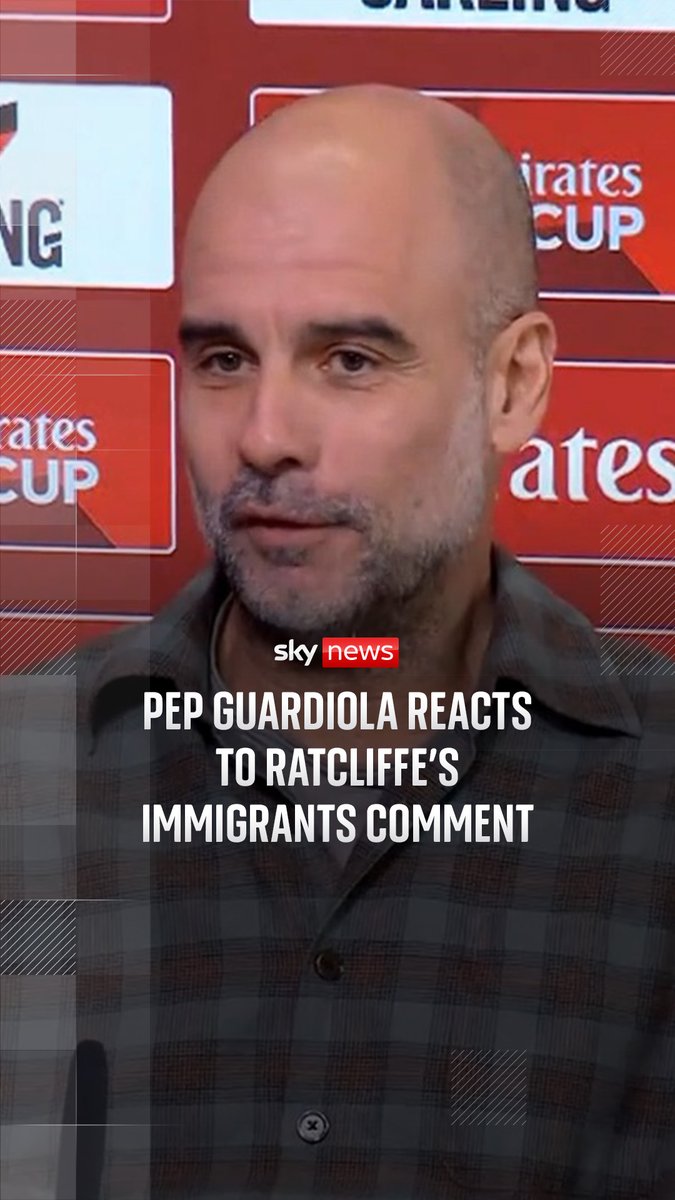 Manchester City manager Pep Guardiola was asked about comments made by Manchester United co-owner Sir Jim Ratcliffe when he said the UK had been "colonised by immigrants". Guardiola said we will "have a better society" by embracing other cultures. 🔗