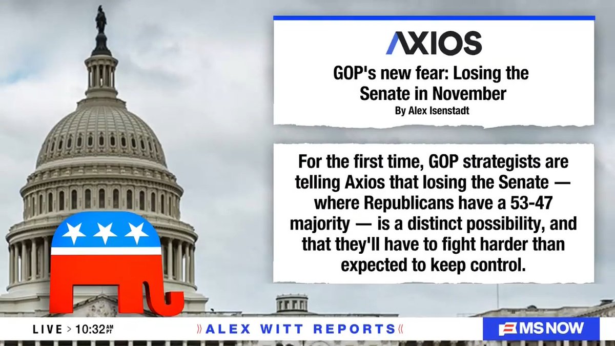“Axios is reporting top Republicans are worried about private polling which paints a pretty dire picture of the midterms, putting the House AND the Senate now at risk of flipping to Democrats.”