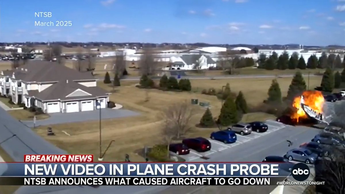 Newly released video shows the moment a plane crashed into a senior living facility parking lot in Lancaster, Pennsylvania. The NTSB says the pilot was distracted by a door that opened as the plane was taking off. Morgan Norwood reports.