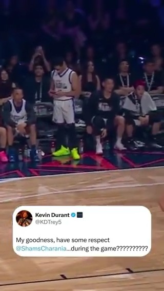 Shams was still on his phone during the NBA Celebrity game... KD had enough 😭📲 He's ALWAYS working 😅 (via Kevin Durant)