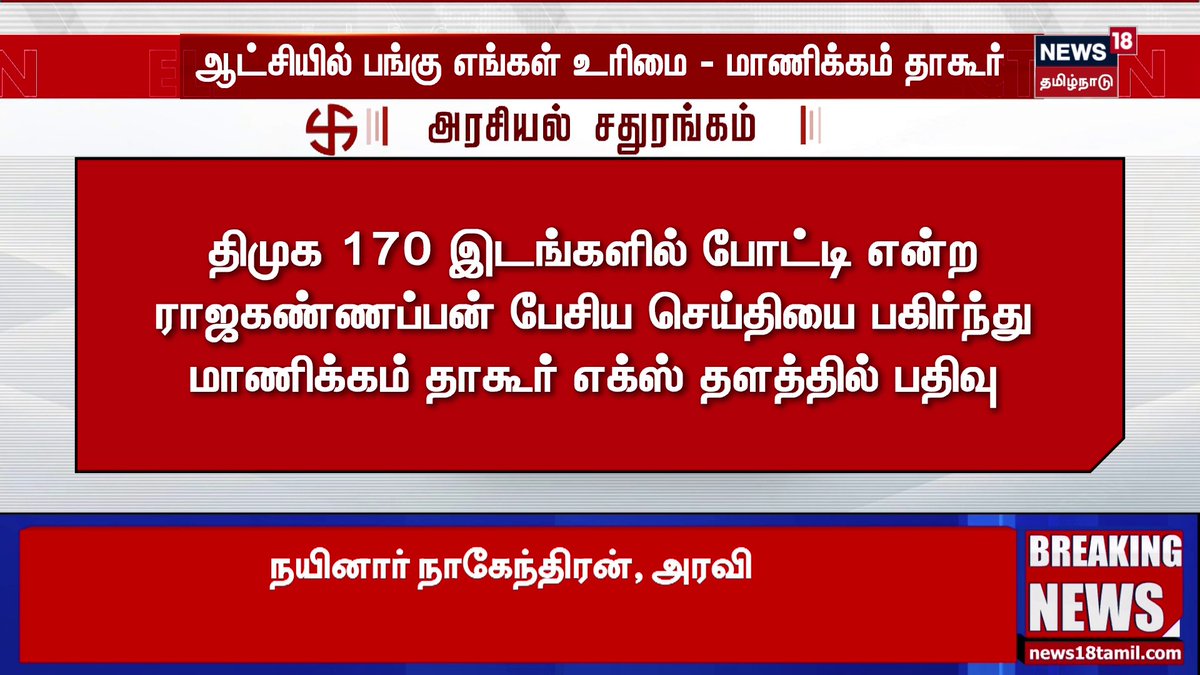 அதிகார பகிர்வு அவசியம்; ஆட்சி பங்கு எங்கள் உரிமை - காங்கிரஸ் எம்.பி. மாணிக்கம் தாகூர் #Manickamtagore #Congress #News18TamilNadu