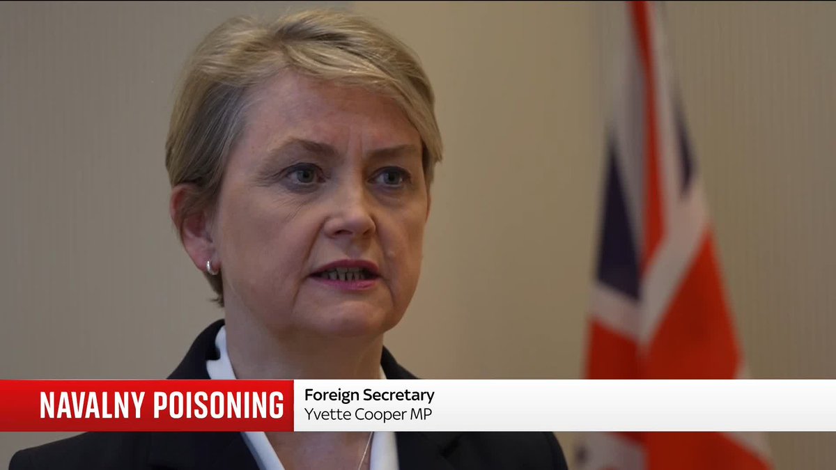 Foreign Secretary Yvette Cooper says the killing of Russian opposition leader Alexei Navalny with dart frog poison shows the "contempt that the Russian government has for its own citizens". The UK and allies say it's "highly likely" the poison caused Navalny's death. 📺 Sky 501