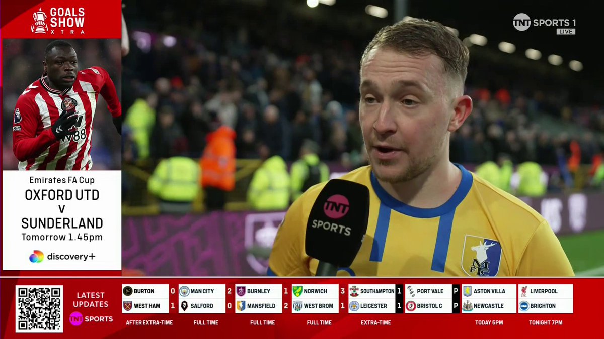 "That's special today." 😍 Mansfield's hero Louis Reed gives his post-match reaction as he guides the Stags past Premier League outfit Burnley 🙌 🎙️ Danny Jamieson