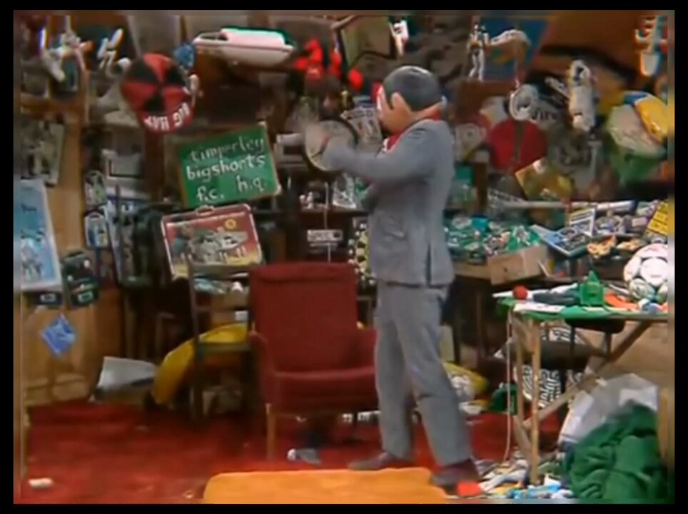 Dennis Taylor is the bemused guest on an Olympics themed edition of the madcap comedy series 'Frank Sidebottom's Fantastic Shed Show' - broadcast 24th July 1992.
