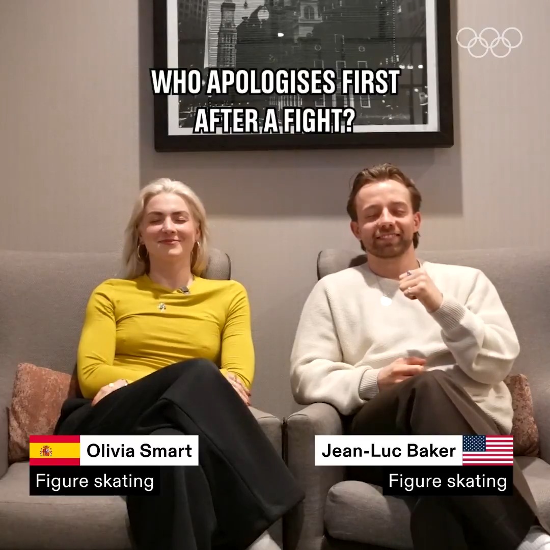 Happy Valentine’s Day! 💗 We asked Olympians & ice dancers, Olivia Smart and Jean-Luc Baker, to play our couple's game. Full story 👉 #Olympics I #FigureSkating I ISU Figure Skating I Olivia Smart I Jean-luc Baker