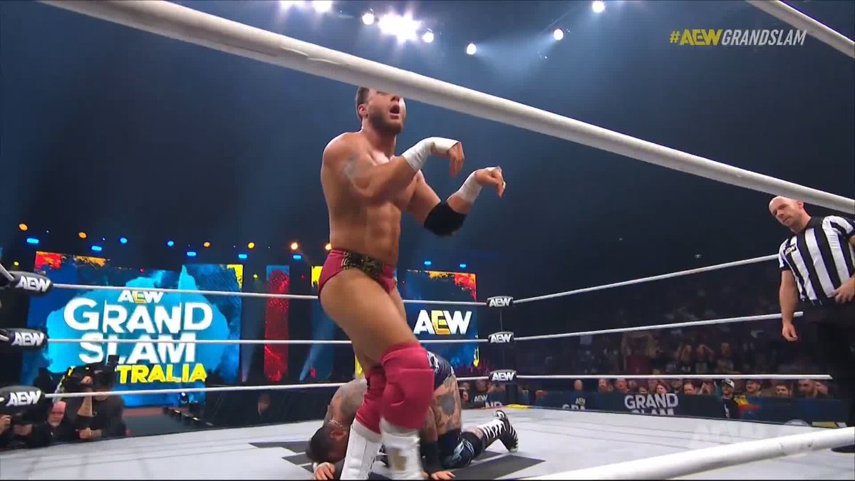 .Maxwell Jacob Friedman™️ hits the Kangaroo Kick! Watch #AEWGrandSlam Australia on TNT &amp; HBO Max