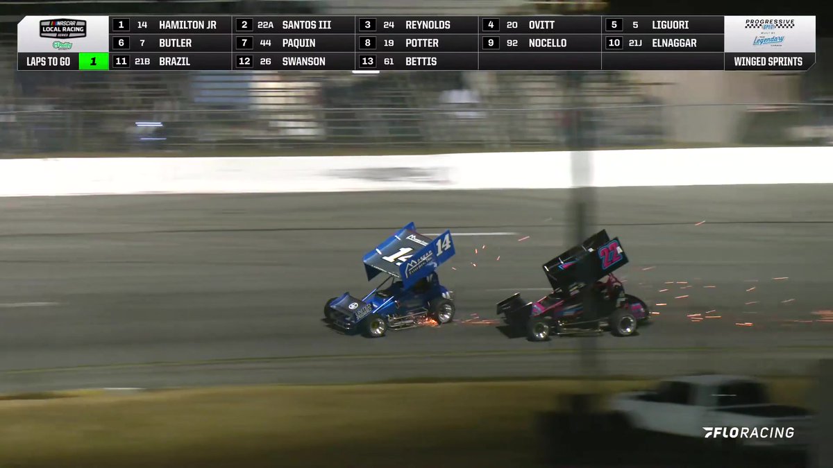🏁 Contact for the lead on the final lap of racing at the 2026 World Series of Asphalt from New Smyrna Speedway! Davey Hamilton Jr gets the Sprint Car win! #NewSmyrnaWS