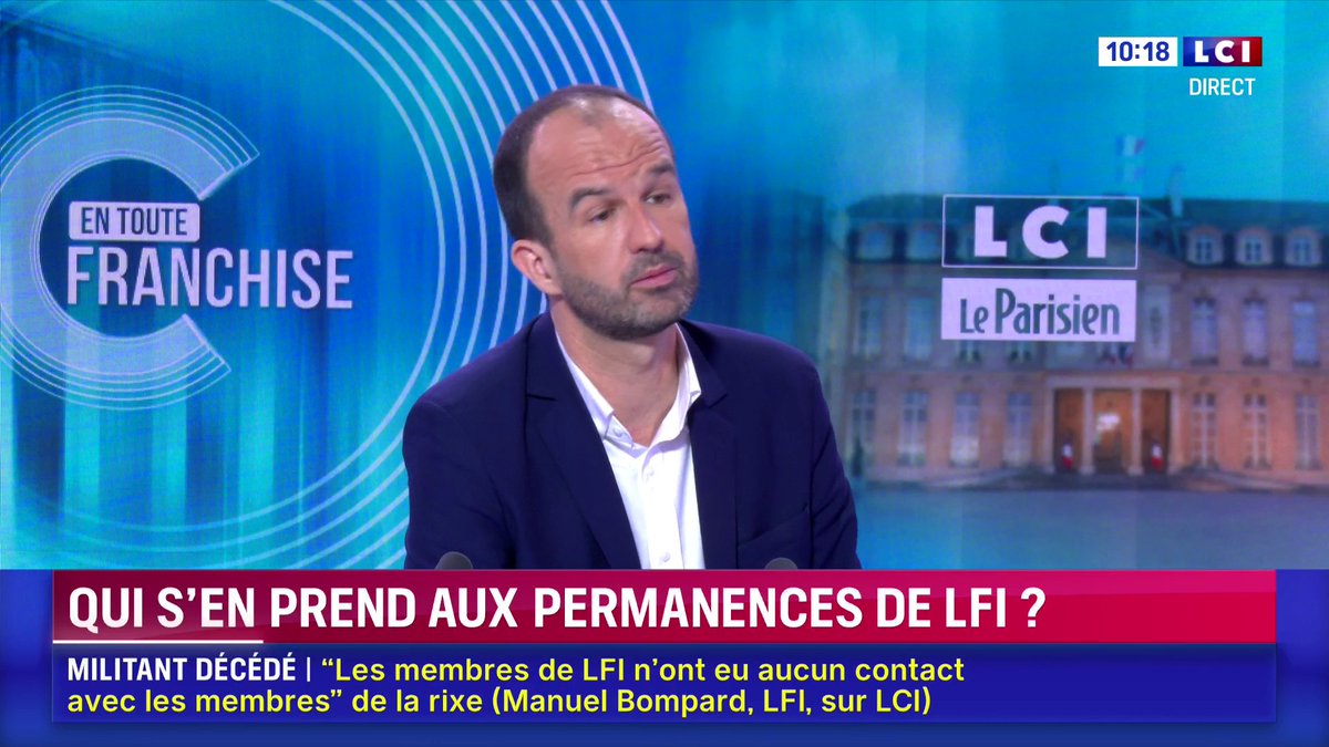 🔴🗣️ "Je dis à tout le monde qu'il faut faire preuve du sang-froid le plus absolu pour ne jamais accepter de tomber dans ce climat de guerre civile que l'extrême droite veut importer dans ce pays" : Manuel Bompard ▶️ En Toute Franchise avec Elizabeth Martichoux sur LCI