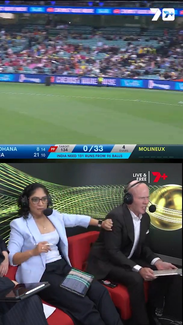"She (Shafali Verma) has a tendency to get out to left arm finger spinners," says Lisa Sthalekar... And then watch the reaction when Molineux's first ball gets the wicket 😂 #AUSvIND